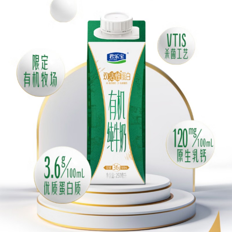 君乐宝双活性蛋白有机纯牛奶利乐峰250ml*10盒高清大图