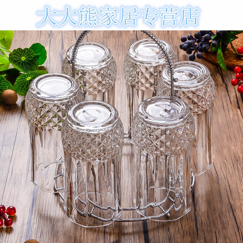 加厚耐热家用透明玻璃杯套装水杯子泡茶牛奶开水果汁杯水具送杯架