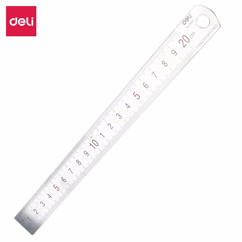 得力(deli)钢直尺 不锈钢直尺 教学测量绘图考试文具尺子 20cm 刻度 8462