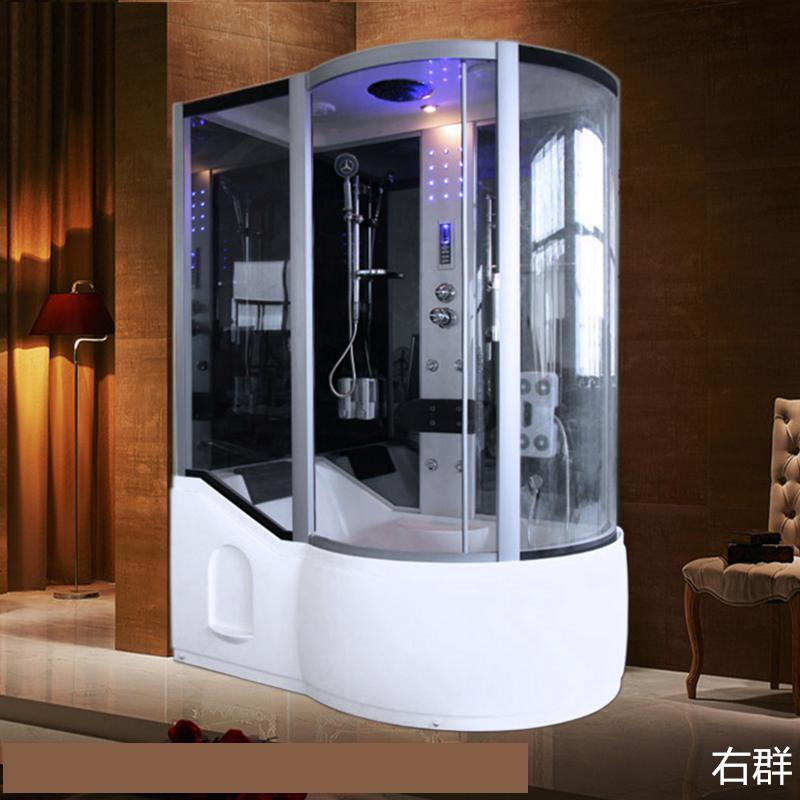 蒸汽洗浴长方形白色简易房屏风卫生间隔断移桑拿洗澡浴室整体卫生间房弧简易沐浴房整_0 150x90CM黑色镜面镀膜