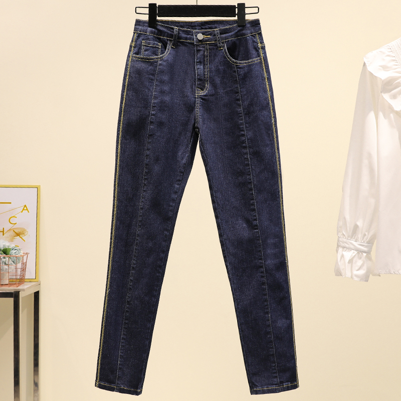 枫述牛仔裤女2021年新款高腰大码女裤胖mm女装春装修身显瘦小脚裤子潮