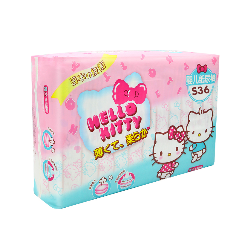 贝因美HELLOKITTY 薄柔瞬吸干爽婴儿纸尿裤S码36片 倍柔亲肤特小号尿不湿S 尿片