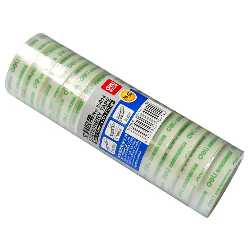 得力(deli)30014胶带透明易撕学生文具简约时尚透明小胶带12mm*20y*38um(12卷/筒) 2筒装