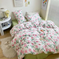天作之合纯棉四件套 全棉套件床单被套罩学生宿舍床笠三件套床上用品-萱花