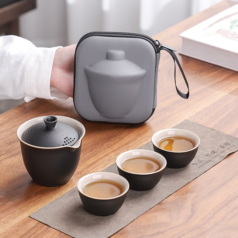 旅行茶具套装快客杯便携式茶具户外泡茶杯一人茶壶 【精选款】青色路游4件套