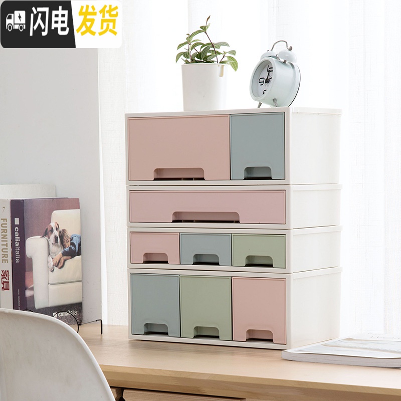 三维工匠抽屉式多层化妆品收纳盒桌面护肤品整理盒办公桌塑料收纳柜高清大图