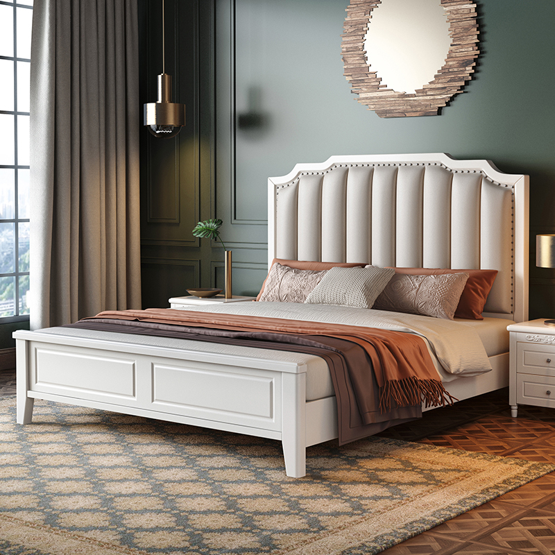 兰秀家居 美式床轻奢全实木1.8米主卧双人床现代简约欧式小美风格1.