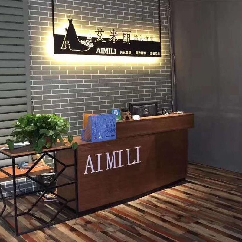 工业风复古收银台柜台服装店简约吧台桌公司前台接待台桌理发店高清大图