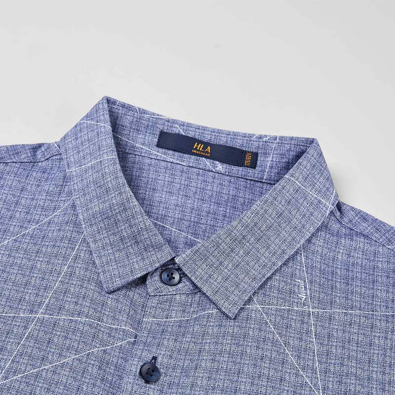 hla海澜之家短袖衬衫男数码印花线条薄款修身针织衬衣男