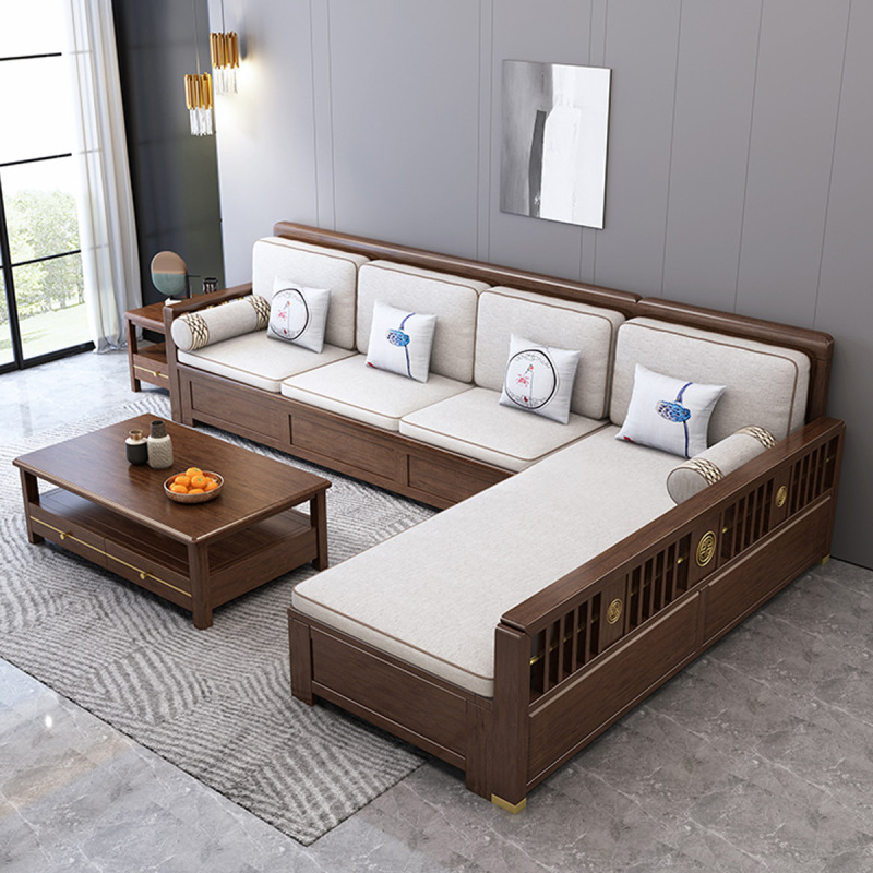 木格尚品新中式胡桃木沙发组合客厅家具冬夏两用小户型储物北欧实木