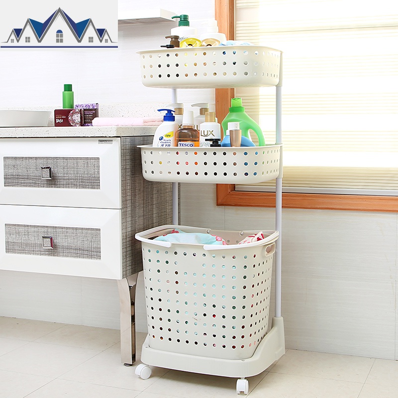 脏衣篮衣服收纳筐篓北欧家用娄放浴室框桶洗衣分隔置物架 三维工匠收纳篮 三层米白色升级版