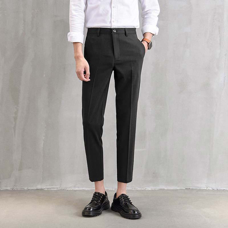 yuansu秋季休闲西裤男九分坠感小西裤修身小脚弹力直筒潮流韩版西装