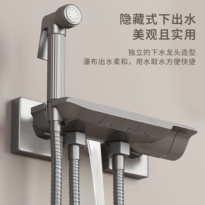 枪灰色淋浴花洒套装家用卫浴精铜简易分体式卫生间浴室增压沐浴器图片