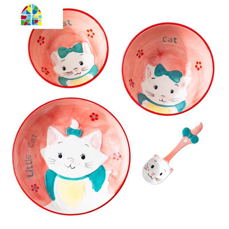 日式卡通手绘餐具套装家用创意个性陶瓷碗碟单个心碗碟