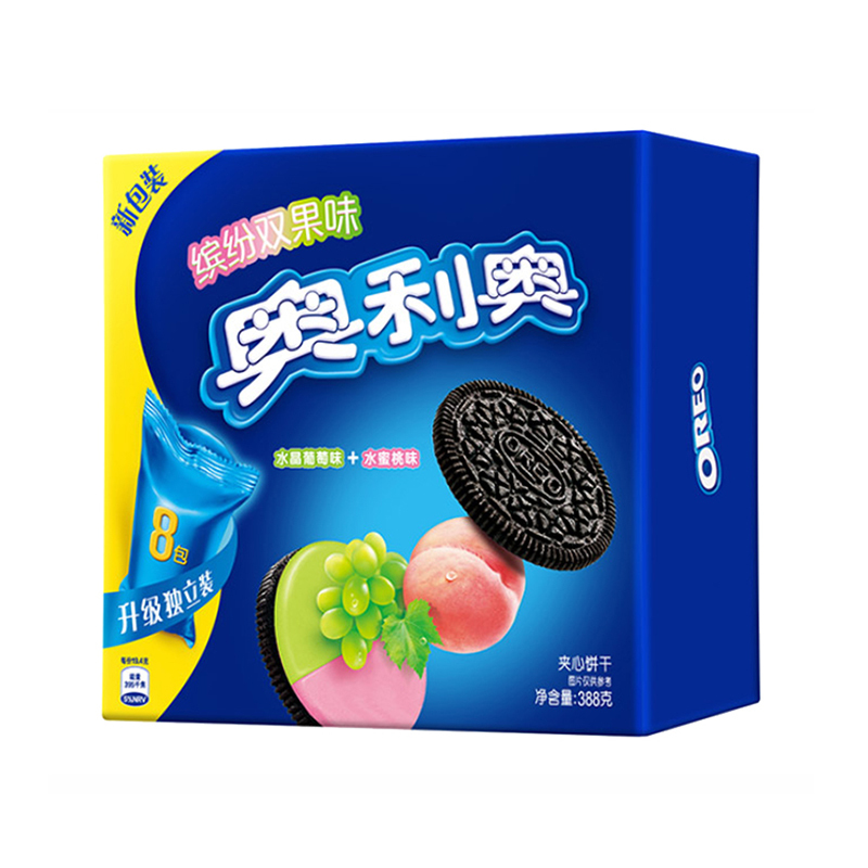奥利奥(OREO) 夹心饼干 零食 缤纷双果味(水晶葡萄味+水蜜桃味)388g