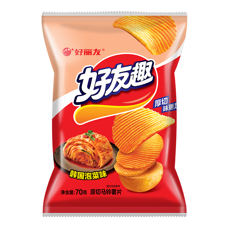 好丽友好友趣韩国泡菜味70g*6袋韩国泡菜味膨化休闲小吃零食品