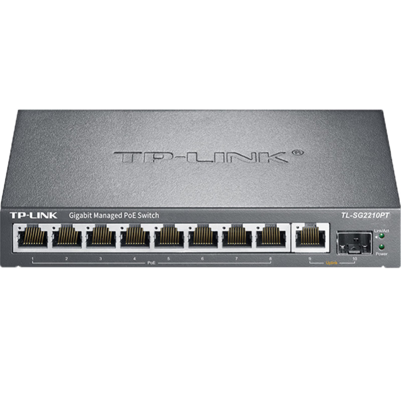 普联 TP-LINK 全千兆云管理PoE交换机 支持手机远程 1个千兆SFP光口 8口POE供电 TL-SG2210P