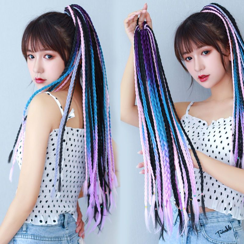 辫子假发女长发彩色小辫子嘻哈麻花渐变色民族风三股欧美脏辫马尾
