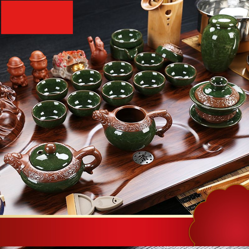 整套紫砂陶瓷功夫茶具套装四合一电磁炉自动烧水茶盘木制茶台茶海茶道