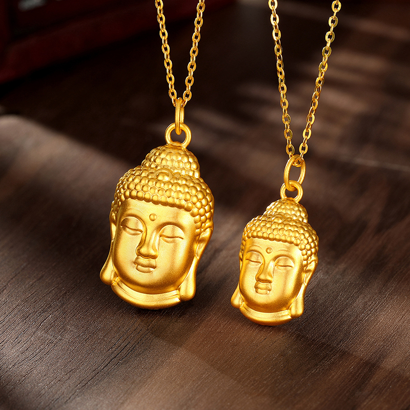 梦金园[福佑安宁]小佛黄金吊坠女佛头足金吊坠佛尊神像硬金坠子