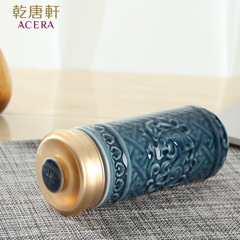乾唐轩活瓷盛世祥龙随身杯双层便携带盖陶瓷泡茶水杯子商务送礼品