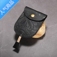 封后手工头层男女钥匙包卡包抽绳通用汽车钥匙包家用锁匙包新 黑色圆扣