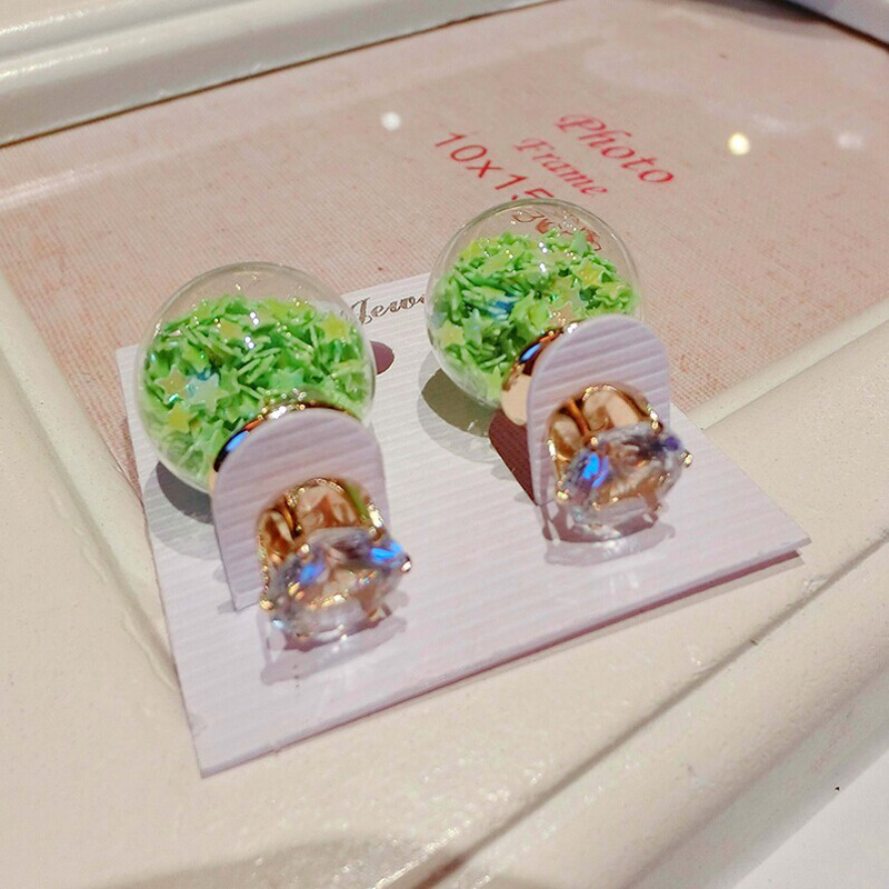 新款锆石耳钉双面耳环透明玻璃球灯泡五角星星耳饰女YWKT0478送女朋友七夕情人节礼物