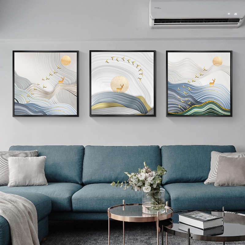 北欧麋鹿沙发背景墙装饰画客厅轻奢抽象挂画现代 挂画