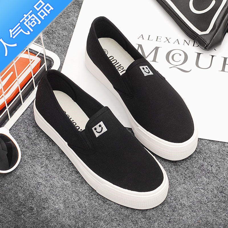 SUNTEK2023秋季新款帆布鞋女学生休闲布鞋韩版一脚蹬女鞋厚底懒人小白一高清大图