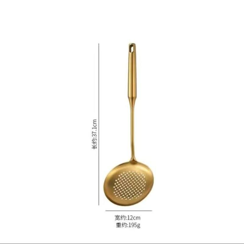 （金色）大漏勺 金色304不锈钢锅铲家用炒菜铲子厨具硅胶铲长柄炒勺汤勺一体鱼铲