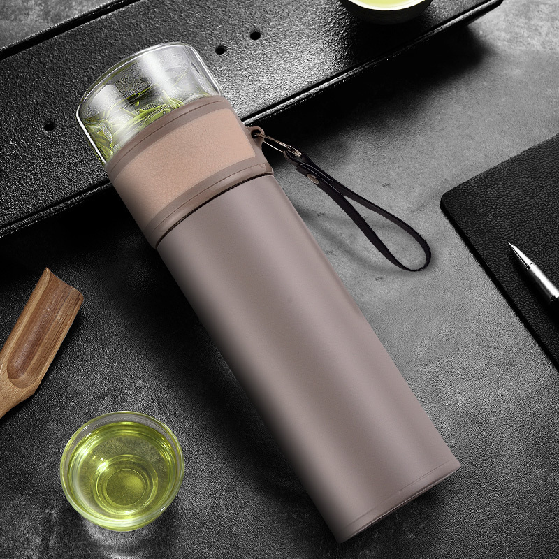 家柏饰(CORATED)茶水分离杯不锈钢防摔家用泡茶杯男女便携保温水杯子定制logo OLS保温款泡茶师-卡其色高清大图