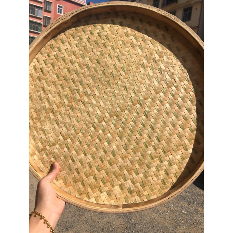 竹筛子竹簸箕竹编盘竹制品全竹皮竹篾无孔有孔晾晒米筛圆簸箕无孔外