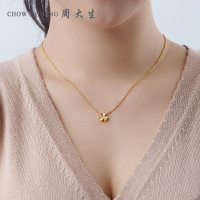 周大生黄金饰品黄金项链女足金999三叶草套链锁骨链含吊坠正品金链子
