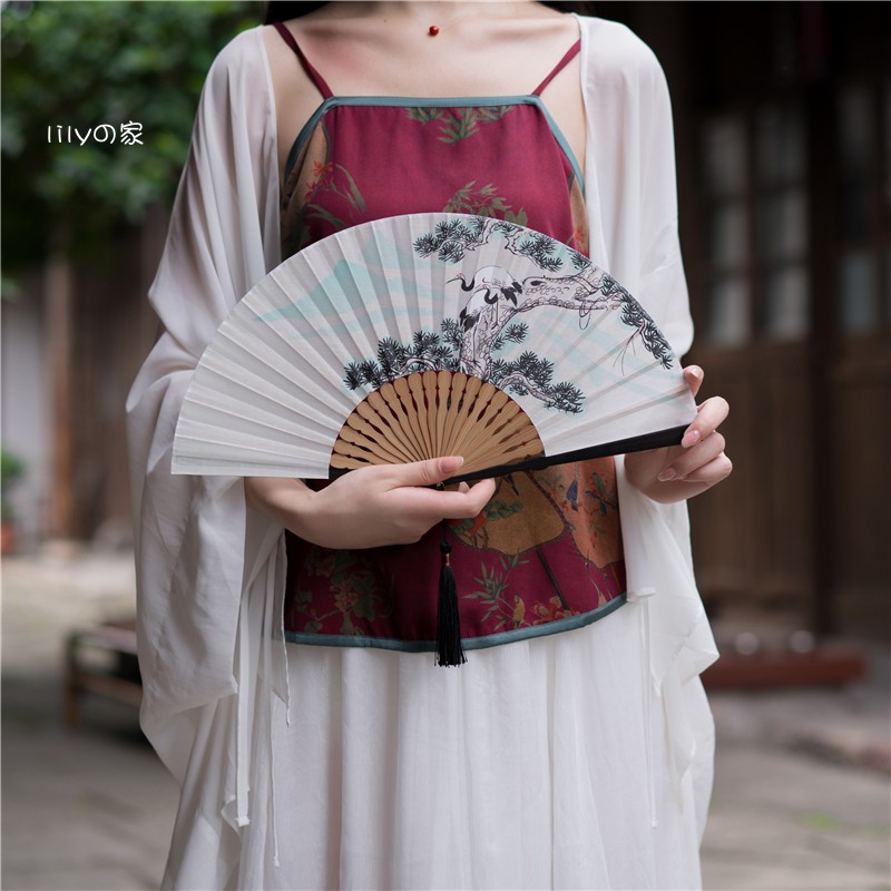 7寸折扇中国风竹扇子男女日式随身折叠扇复古风汉服舞蹈扇 竹夏 三维工匠 竹林鱼高清大图