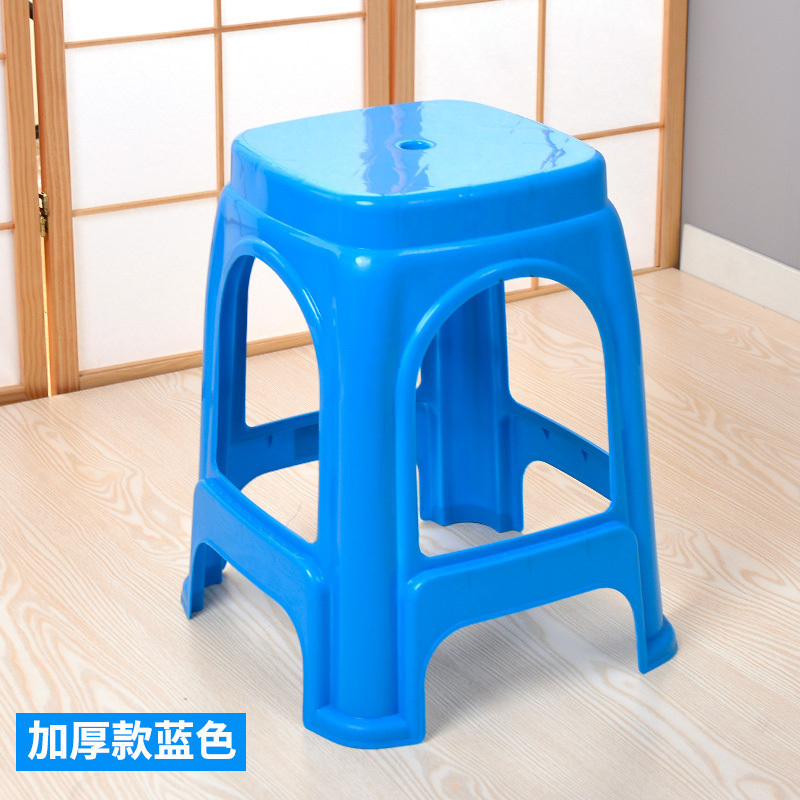 美帮汇塑料凳子家用加厚高凳客厅餐桌凳方凳子椅子经济型胶登子朔料板凳 蓝色加厚款8张