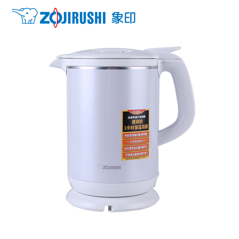 象印(ZO JIRUSHI)电热水壶 CK-AWH10C-WA 不锈钢电水壶手提式快烧壶防漏防空烧电水壶 1L 白色