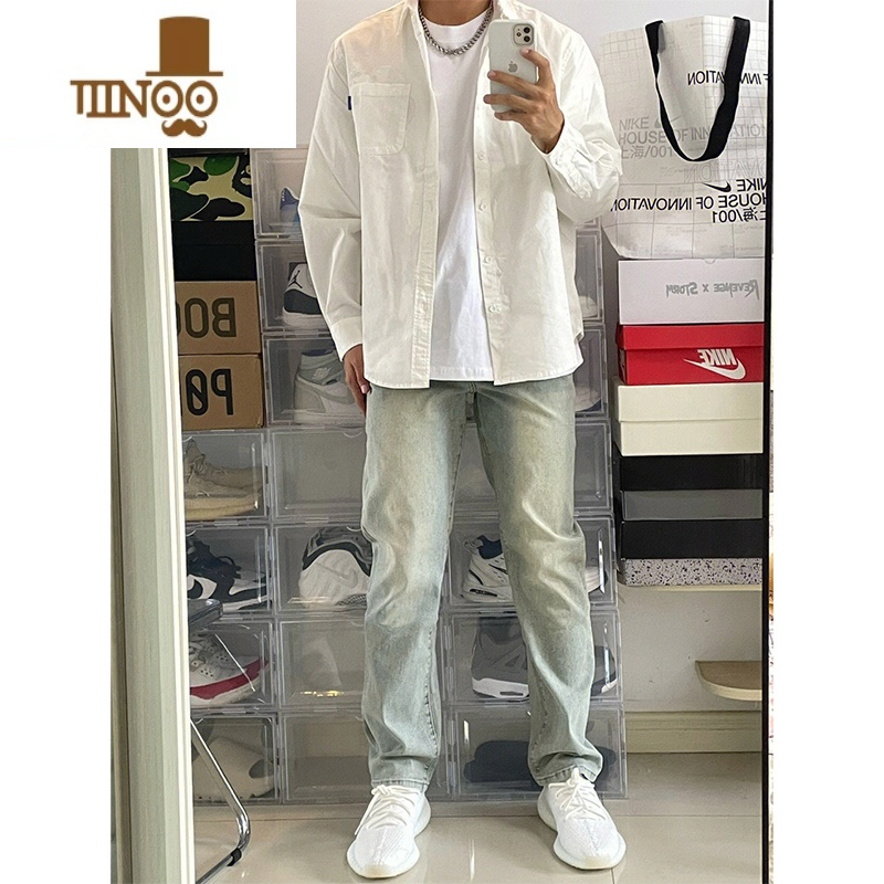 YANXU欧美式黄泥色水洗牛仔裤男潮牌2023新款复古高街宽松直筒长裤高清大图