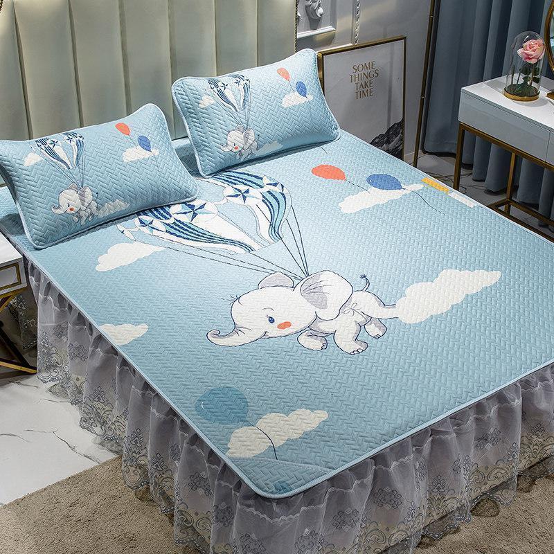 美帮汇冰丝凉席床裙款三件套天丝乳胶1.8m床夏季空调2.0米1.5夏天可水洗 小飞象 1.8m（6英尺）床