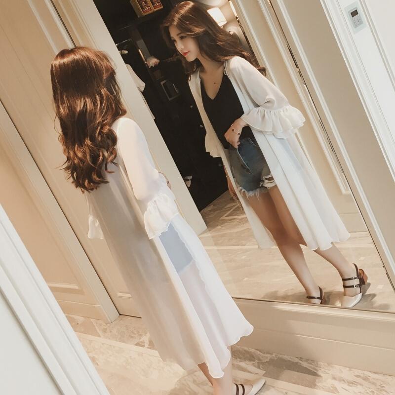 大码花瓣袖雪纺开衫防晒衣薄纱外套女超长款披肩外搭雪纺空开衫