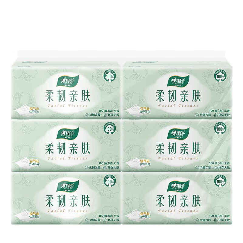 心相印 DT100(箱装) 云感柔韧亲肤三层100抽18包塑装抽纸(6包*3提)高清大图