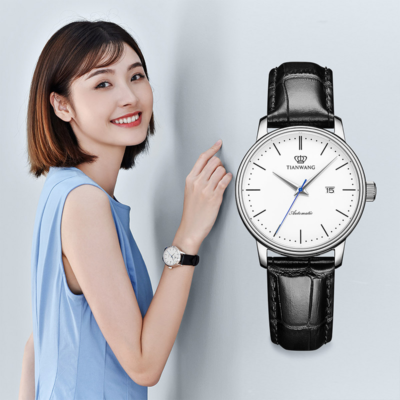 天王表情侣表皮带自动机械表时尚休闲男表精致百搭女表腕表送生日礼物推荐5914高清大图