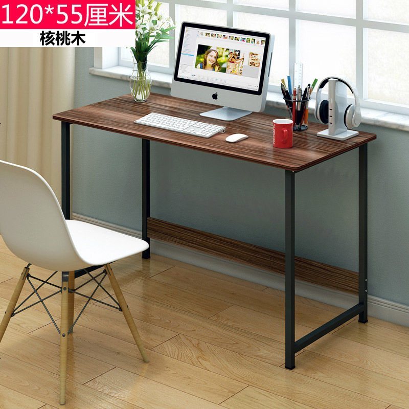 电脑桌台式家用经济型书桌简约电脑桌简易书架组合办公桌学习桌子 核桃木 长120*宽55-无书架