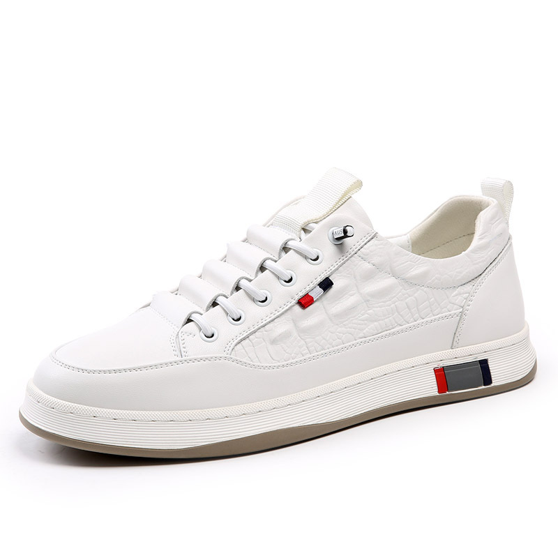 牛皮小白鞋男士春季透气男鞋真皮2024新款潮流百搭厚底休闲板鞋男