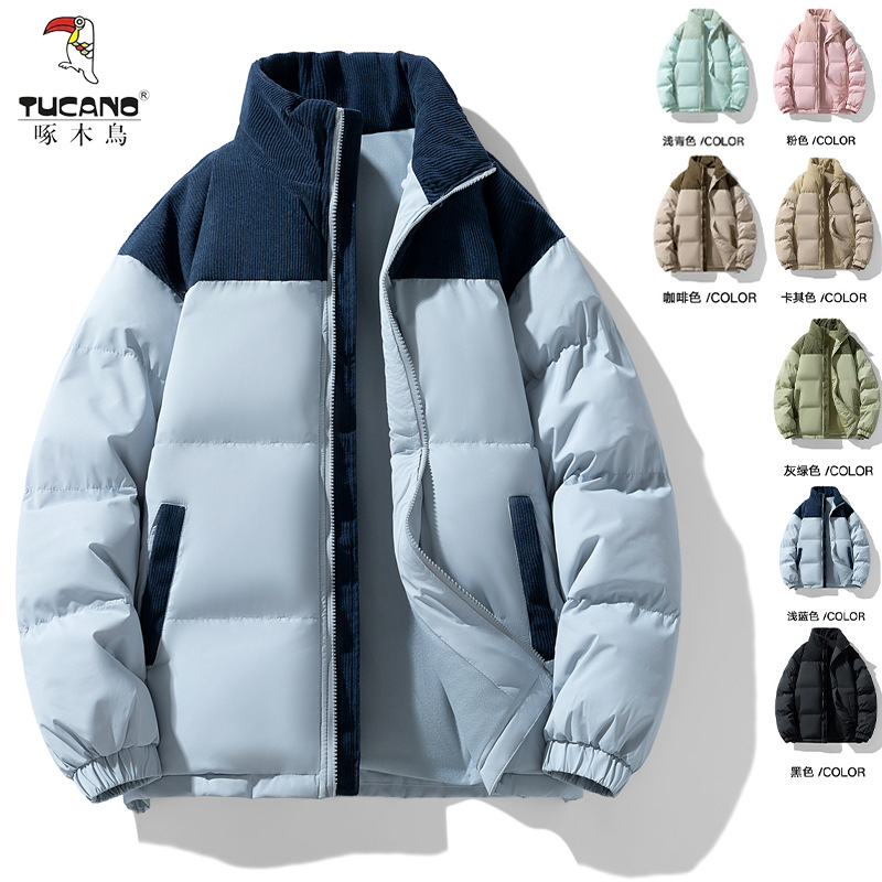 WASSUPNEST秋冬季新款加厚保暖潮流棉袄宽松休闲拼色男士厚款棉服高清大图