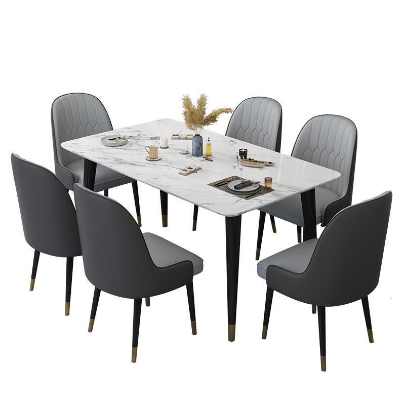 森美人大理石长条餐桌椅组合小户型家用简约现代6人轻奢风家用家具饭桌 一桌六椅
