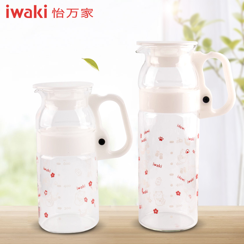 [百年品牌,精致生活,高端耐热玻璃水壶]TACS2-2W1C怡万家iwaki耐热玻璃 臻品冷水壶和风2件套