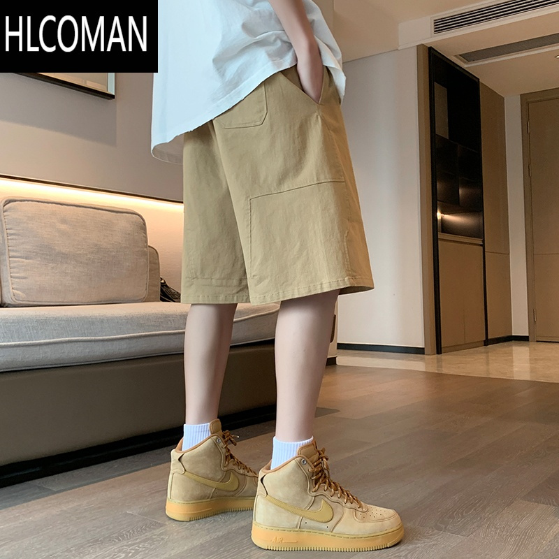 HLCOMAN短裤夏男休闲薄款五分裤工装男士潮牌篮球裤宽松运动卡其色沙滩裤