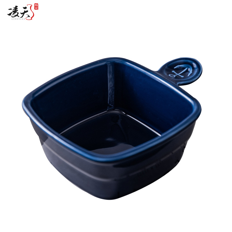 凌天 北欧水手带柄5英寸创意陶瓷方形芝士烘焙焗饭碗网红情侣家用西餐碗高清大图