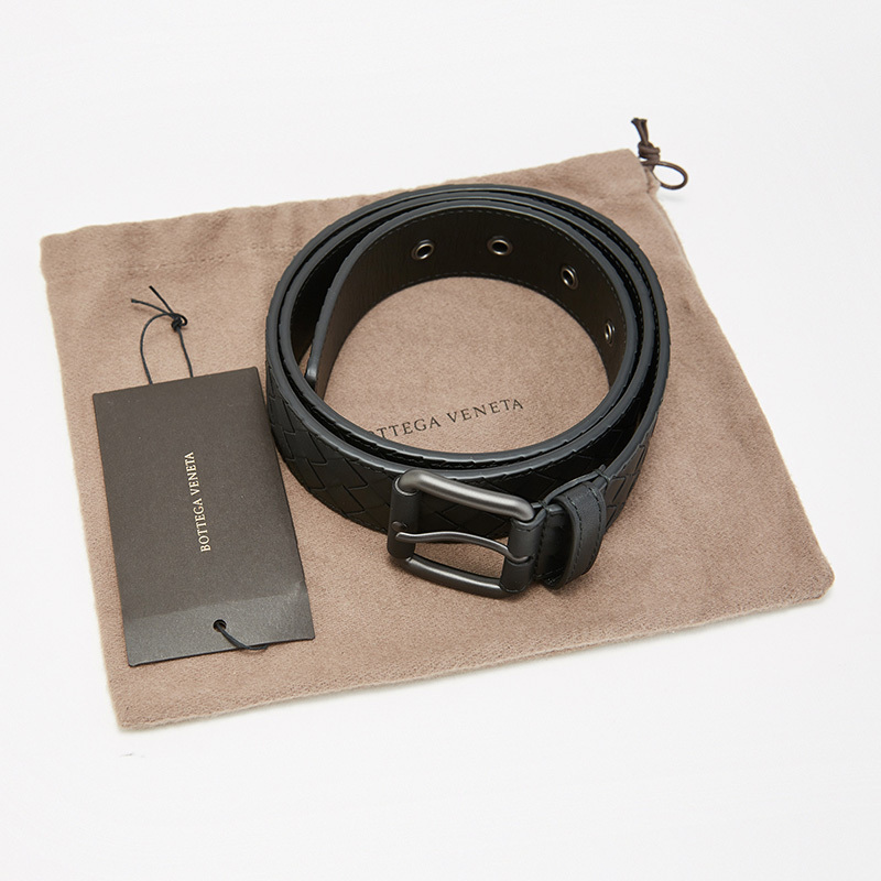 BOTTEGA VENETA 宝缇嘉 BV 男士编织牛皮针扣皮带腰带 黑色105