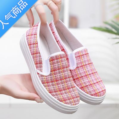 SUNTEK2022春秋新款老北京布鞋女帆布单鞋透气休闲运动鞋软底防滑妈妈鞋 红色 38